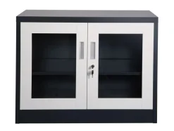 Jet-Line Stahlschrank Ufa in Anthrazit-Weiß 68 x 40 x 90 cm mit Abschließbaren Türen mit Glasfront