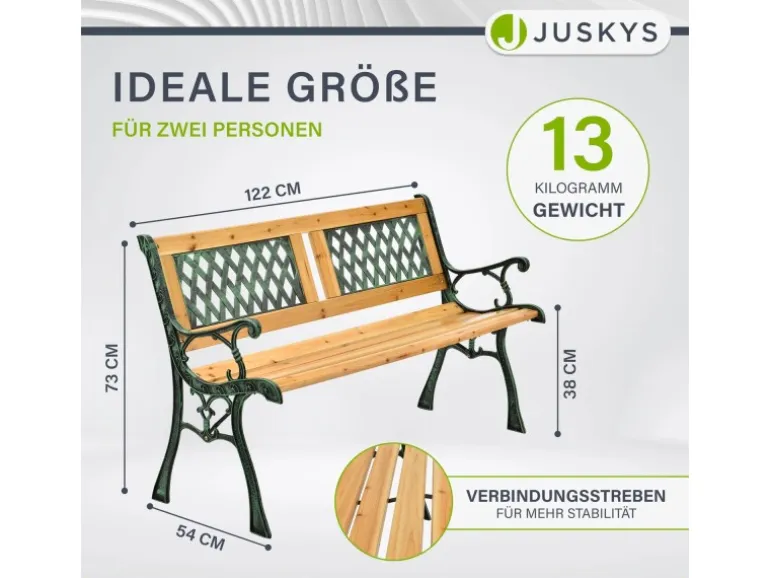 Juskys 2 Sitzer Gartenbank Sanremo aus Lackiertem Holz und Gusseisen