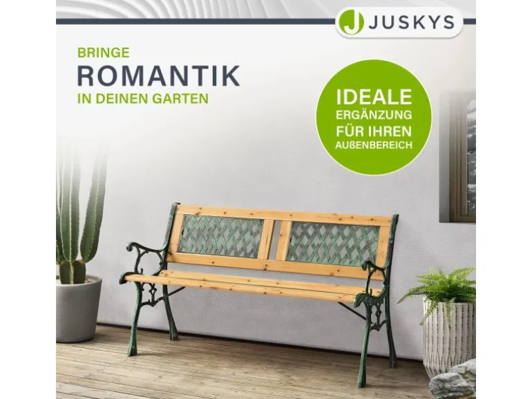 Juskys 2 Sitzer Gartenbank Sanremo aus Lackiertem Holz und Gusseisen