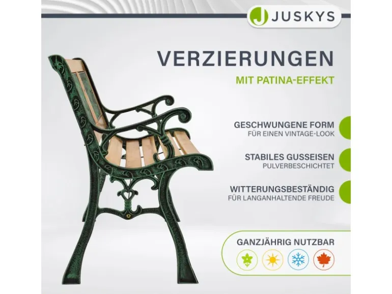 Juskys 2 Sitzer Gartenbank Sanremo aus Lackiertem Holz und Gusseisen