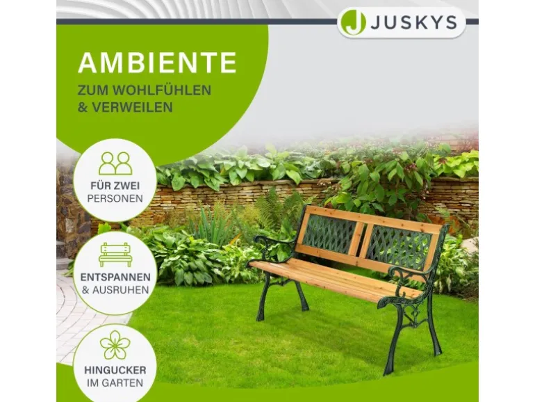 Juskys 2 Sitzer Gartenbank Sanremo aus Lackiertem Holz und Gusseisen