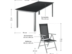 Juskys Aluminium Gartengarnitur Milano 9 Teilig mit Tisch und 8 Stühlen Silbergrau