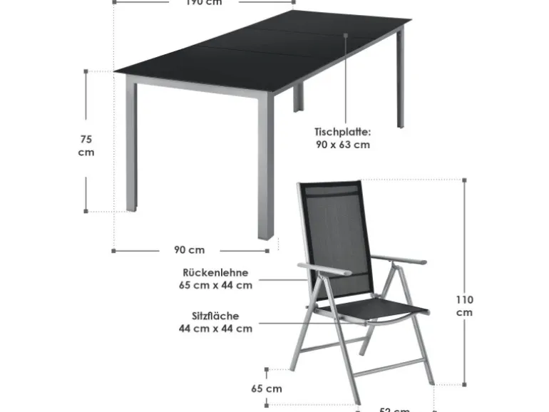 Juskys Aluminium Gartengarnitur Milano 9 Teilig mit Tisch und 8 Stühlen Silbergrau