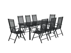 Juskys Aluminium Gartengarnitur Milano 9 Teilig mit Tisch und 8 Stühlen Dunkelgrau