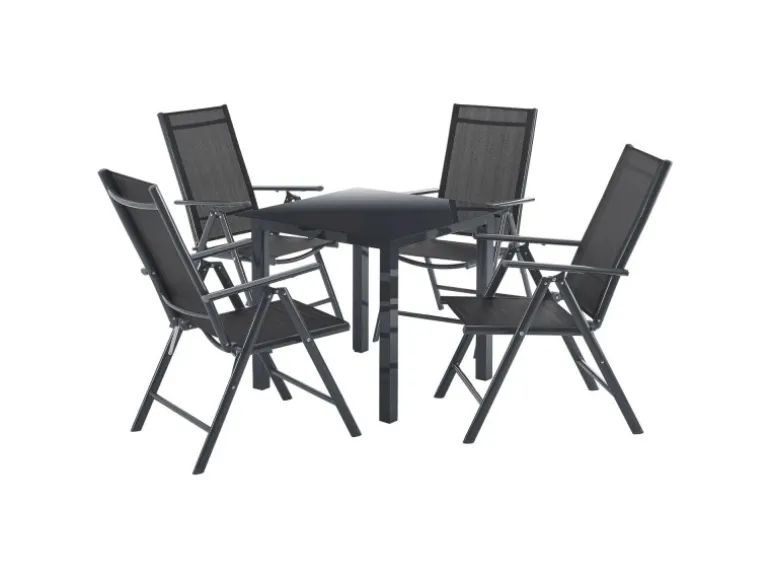 Juskys Aluminium Gartengarnitur Milano 5 Teilig mit Tisch und 4 Stühlen Dunkelgrau