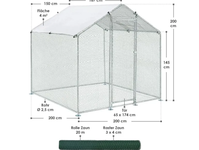 Juskys Freilaufgehege HLS25T 2x2x2m