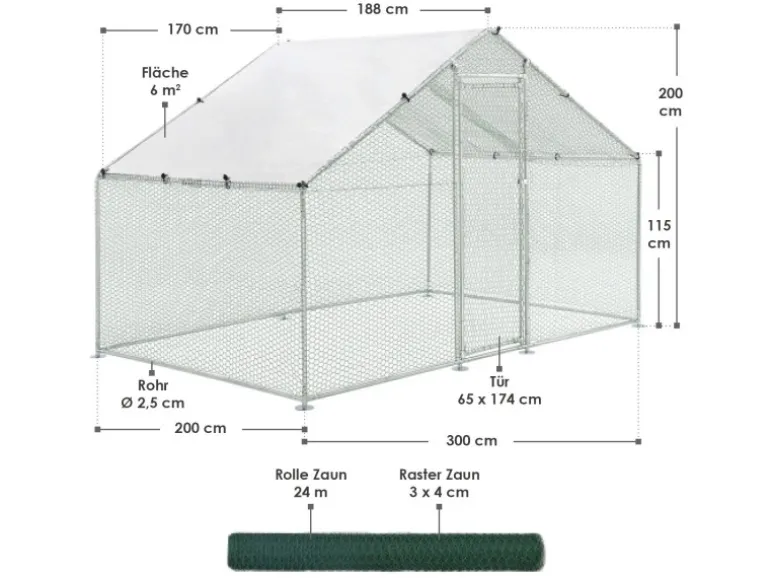 Juskys Freilaufgehege HLS25T 3x2x2m