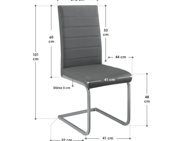 Juskys Freischwinger Stuhl Vegas 2er Set aus Kunstleder Grau