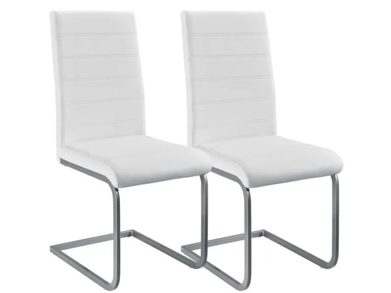 Juskys Freischwinger Stuhl Vegas 2er Set aus Kunstleder Weiß