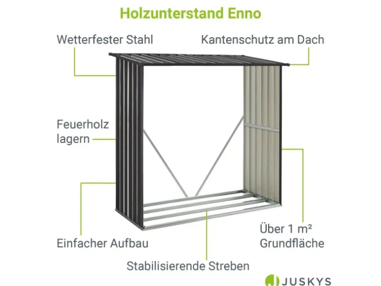 Juskys Holzunterstand Enno aus Stahl Grau