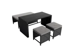 Juskys 2in1 Polyrattan Relax Gartenmöbel Set Jamaika Schwarz Grau
