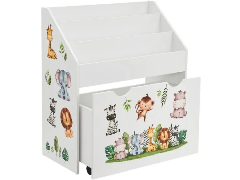 Juskys Kinder Bücherregal Mit 3 Fächern Und Herausziehbarer Spielzeugkiste