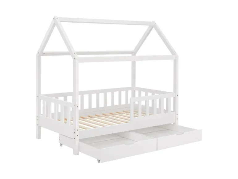 Juskys Kinderbett Marli 80 x 160 cm mit Bettkasten Weiß