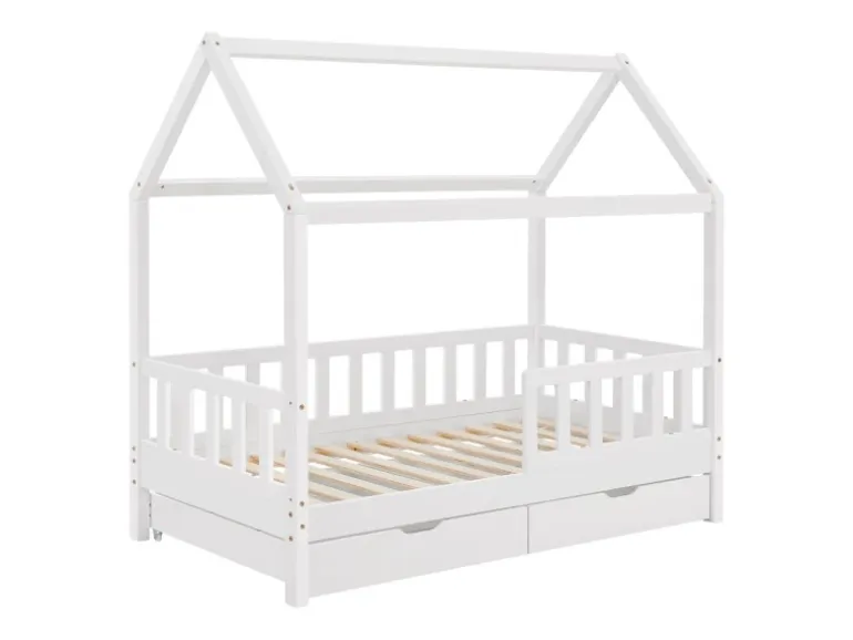 Juskys Kinderbett Marli 80 x 160 cm mit Bettkasten Weiß