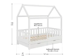 Juskys Kinderbett Marli 80 x 160 cm mit Bettkasten Weiß