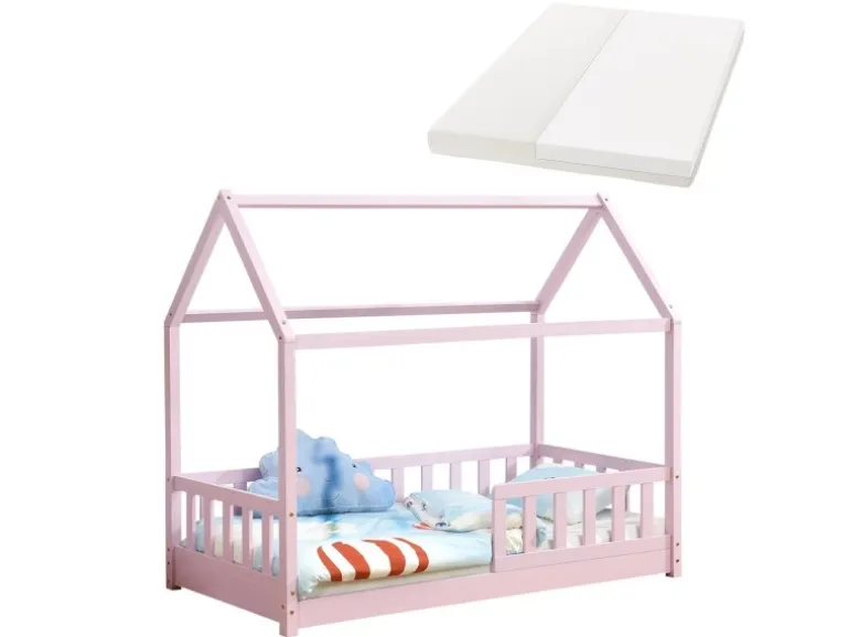 Juskys Kinderbett Marli 80 x 160 cm mit Matratze Rosa
