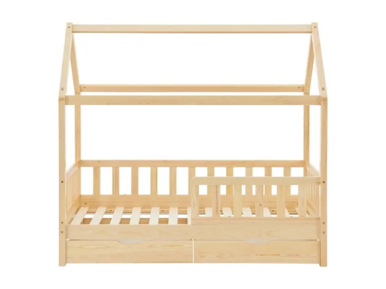 Juskys Kinderbett Marli 80 x 160 cm mit Bettkasten und Matratze Natur