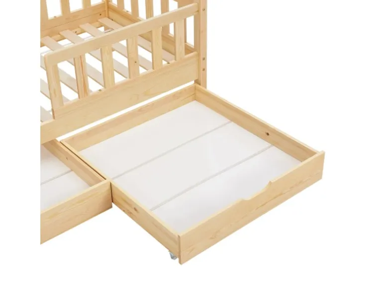 Juskys Kinderbett Marli 80 x 160 cm mit Bettkasten und Matratze Natur