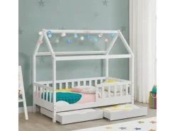 Juskys Kinderbett Marli 80 x 160 cm mit Bettkasten und Matratze Weiß