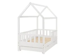 Juskys Kinderbett Marli 80 x 160 cm mit Bettkasten und Matratze Weiß