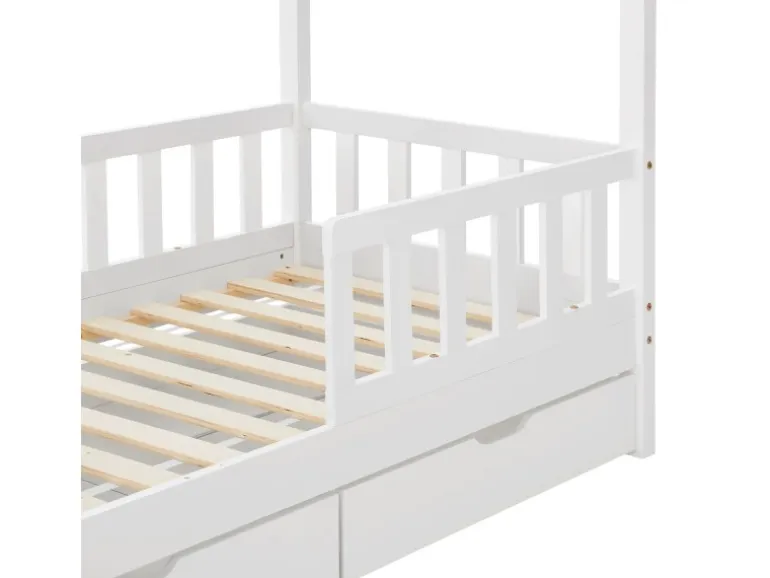 Juskys Kinderbett Marli 80 x 160 cm mit Bettkasten und Matratze Weiß
