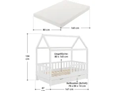 Juskys Kinderbett Marli 80 x 160 cm mit Bettkasten und Matratze Weiß