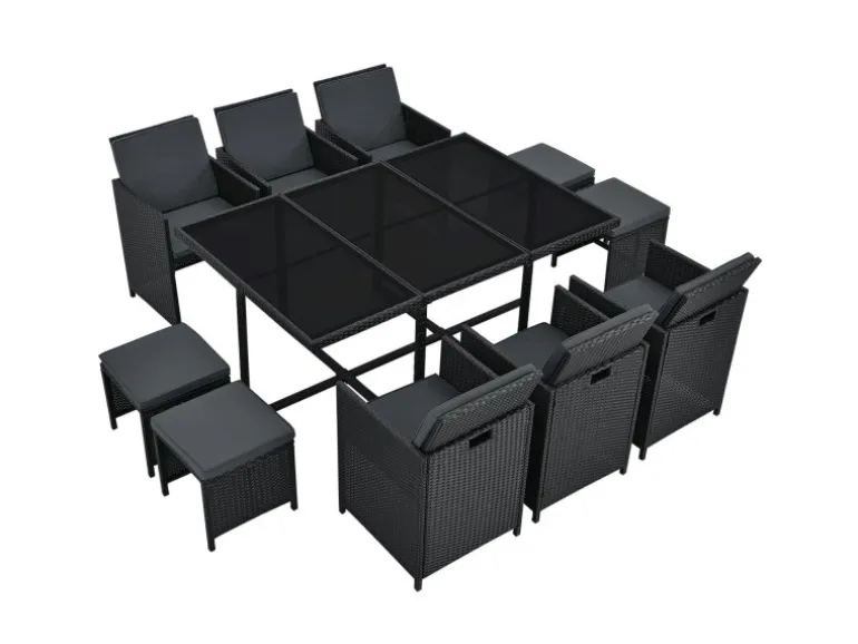 Juskys Polyrattan Essgruppe Baracoa XL 11 Teilig Schwarz