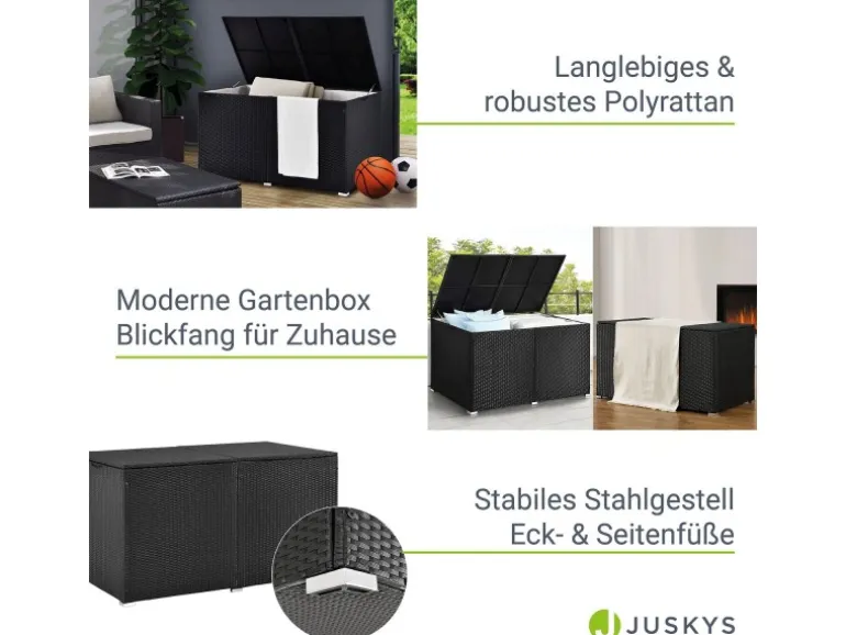 Juskys Polyrattan Gartenmöbel Auflagenbox Ikaria mit Innenplane in Schwarz