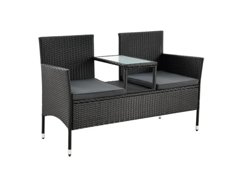 Juskys Polyrattan Gartenmöbel Sitzgruppe Monaco in Schwarz und Dunkelgraue Bezüge