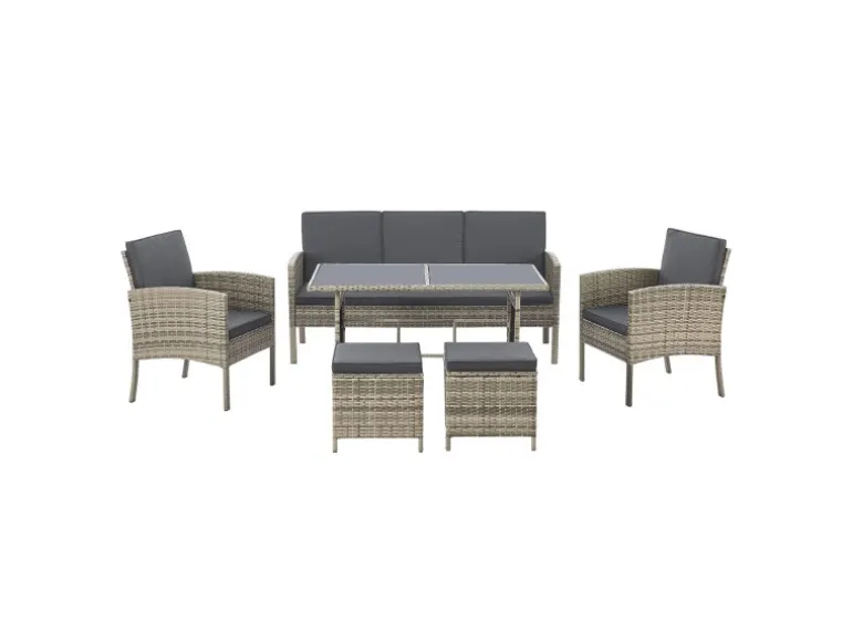 Juskys Polyrattan Gartenmöbel Sitzgruppe Turin Grau Meliert