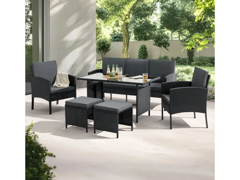 Juskys Polyrattan Gartenmöbel Sitzgruppe Turin Schwarz