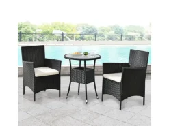 Juskys Polyrattan Gartenmöbel Balkon Set Bayamo in Schwarz mit Bezügen in Beige