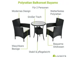 Juskys Polyrattan Gartenmöbel Balkon Set Bayamo in Schwarz mit Bezügen in Beige