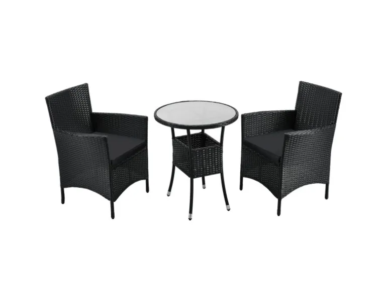 Juskys Polyrattan Gartenmöbel Balkon Set Bayamo in Schwarz mit Bezügen in Dunkelgrau