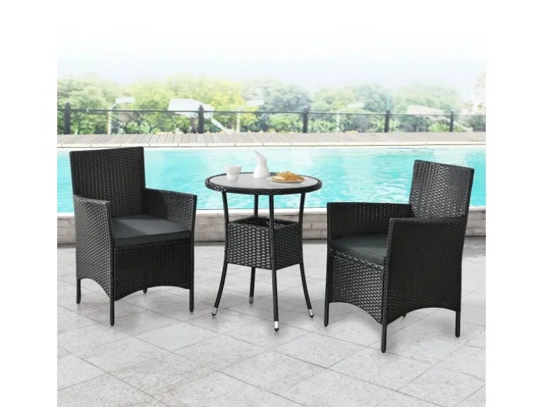 Juskys Polyrattan Gartenmöbel Balkon Set Bayamo in Schwarz mit Bezügen in Dunkelgrau