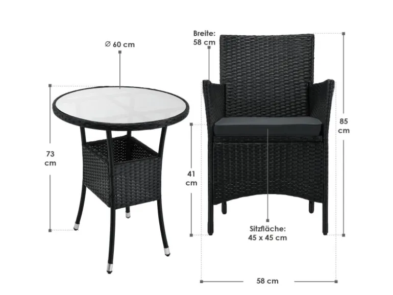 Juskys Polyrattan Gartenmöbel Balkon Set Bayamo in Schwarz mit Bezügen in Dunkelgrau