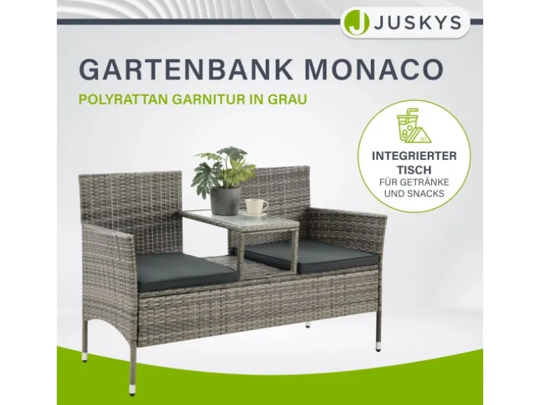 Juskys Polyrattan Gartenmöbel Sitzgruppe Monaco Grau Meliert und Dunkelgraue Bezüge