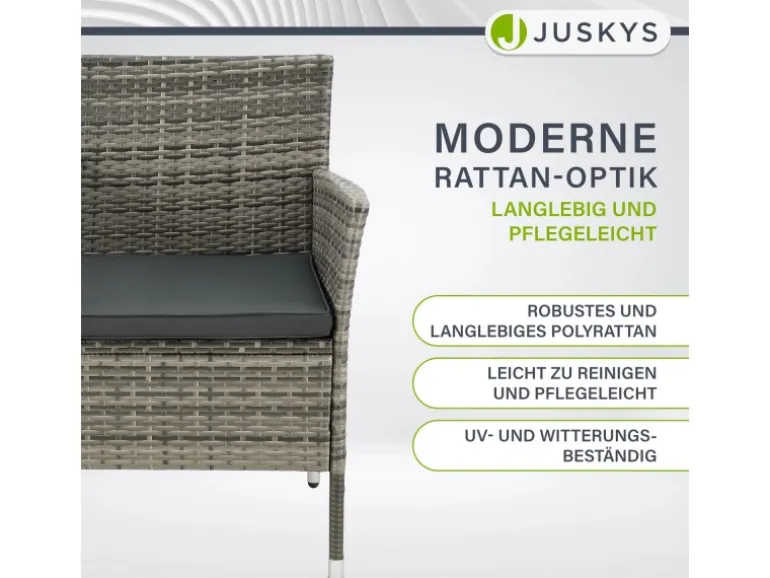 Juskys Polyrattan Gartenmöbel Sitzgruppe Monaco Grau Meliert und Dunkelgraue Bezüge