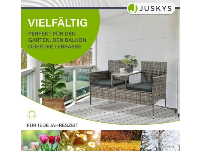 Juskys Polyrattan Gartenmöbel Sitzgruppe Monaco Grau Meliert und Dunkelgraue Bezüge