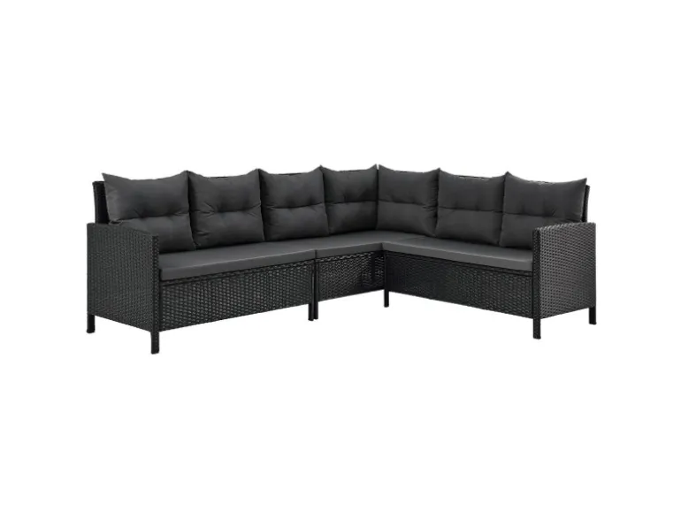 Juskys Polyrattan Gartenmöbel Lounge Manacor Schwarz mit Bezügen in Dunkelgrau