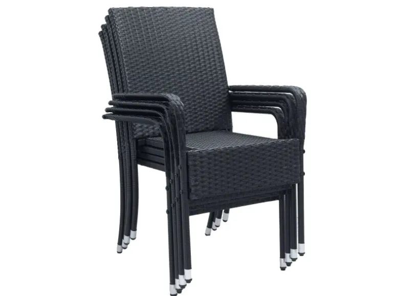 Juskys Polyrattan Gartenstühle Yoro 4er Set Stapelbar mit Armlehnen Schwarz