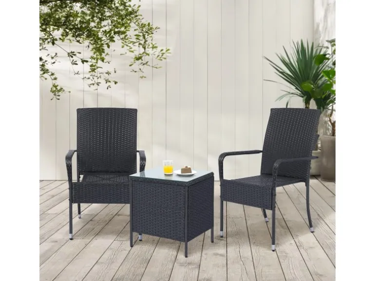 Juskys Polyrattan Gartenstühle Yoro 4er Set Stapelbar mit Armlehnen Schwarz