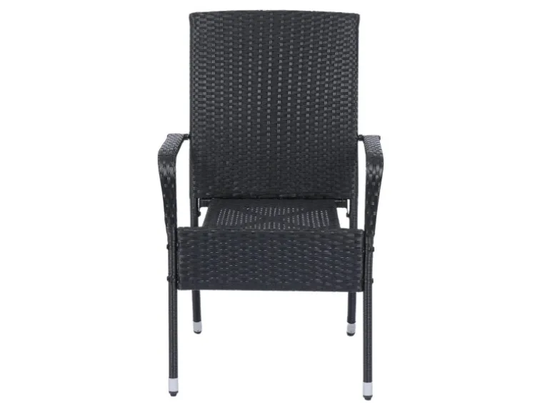 Juskys Polyrattan Gartenstühle Yoro 4er Set Stapelbar mit Armlehnen Schwarz