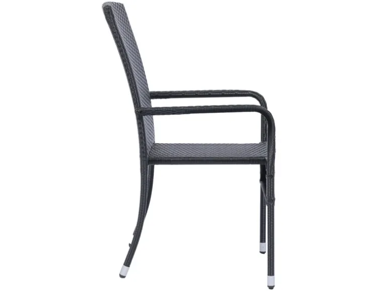Juskys Polyrattan Gartenstühle Yoro 4er Set Stapelbar mit Armlehnen Schwarz