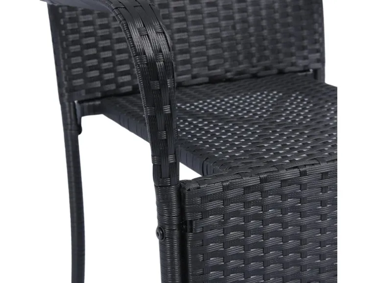 Juskys Polyrattan Gartenstühle Yoro 4er Set Stapelbar mit Armlehnen Schwarz