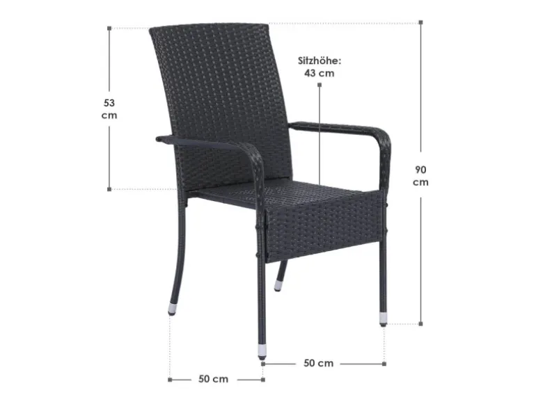 Juskys Polyrattan Gartenstühle Yoro 4er Set Stapelbar mit Armlehnen Schwarz