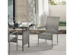 Juskys Polyrattan Gartenstühle Yoro 4er Set Stapelbar mit Armlehnen Grau Meliert