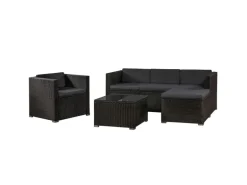 Juskys Polyrattan Lounge Sitzgarnitur Punta Cana L Schwarz mit Bezügen in Dunkelgrau