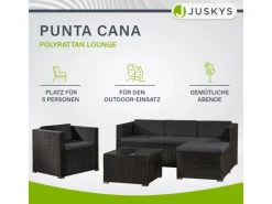 Juskys Polyrattan Lounge Sitzgarnitur Punta Cana L Schwarz mit Bezügen in Dunkelgrau
