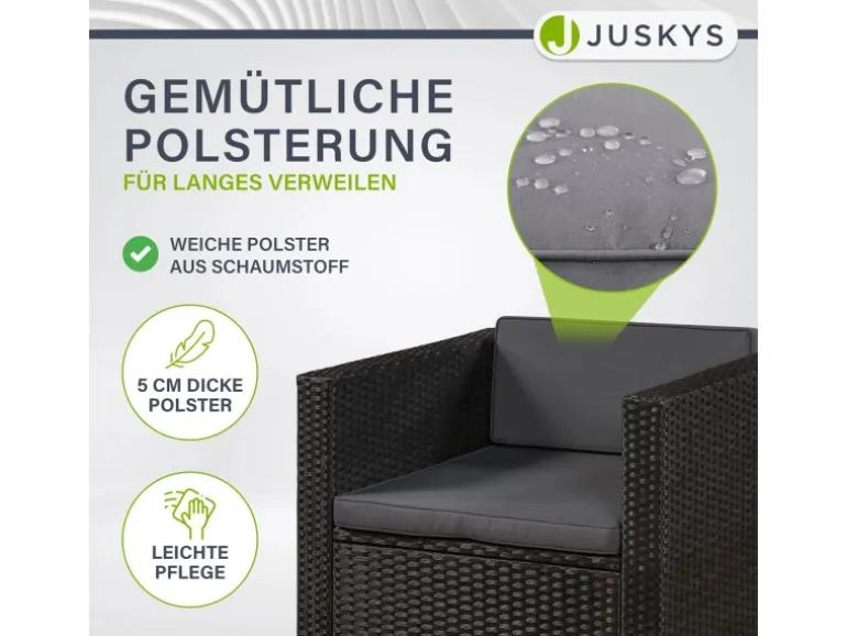 Juskys Polyrattan Lounge Sitzgarnitur Punta Cana L Schwarz mit Bezügen in Dunkelgrau